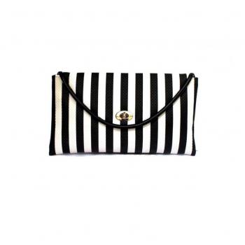 Black And White Stripe Clutch With Chain